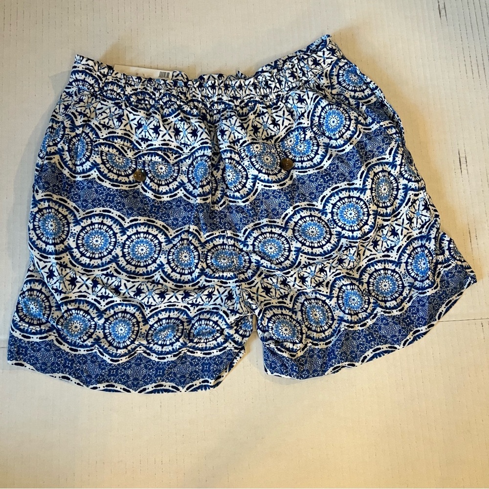 Caribbean Joe Womens XL Blue Medallion Printed Pull On Beach Shorts NWT